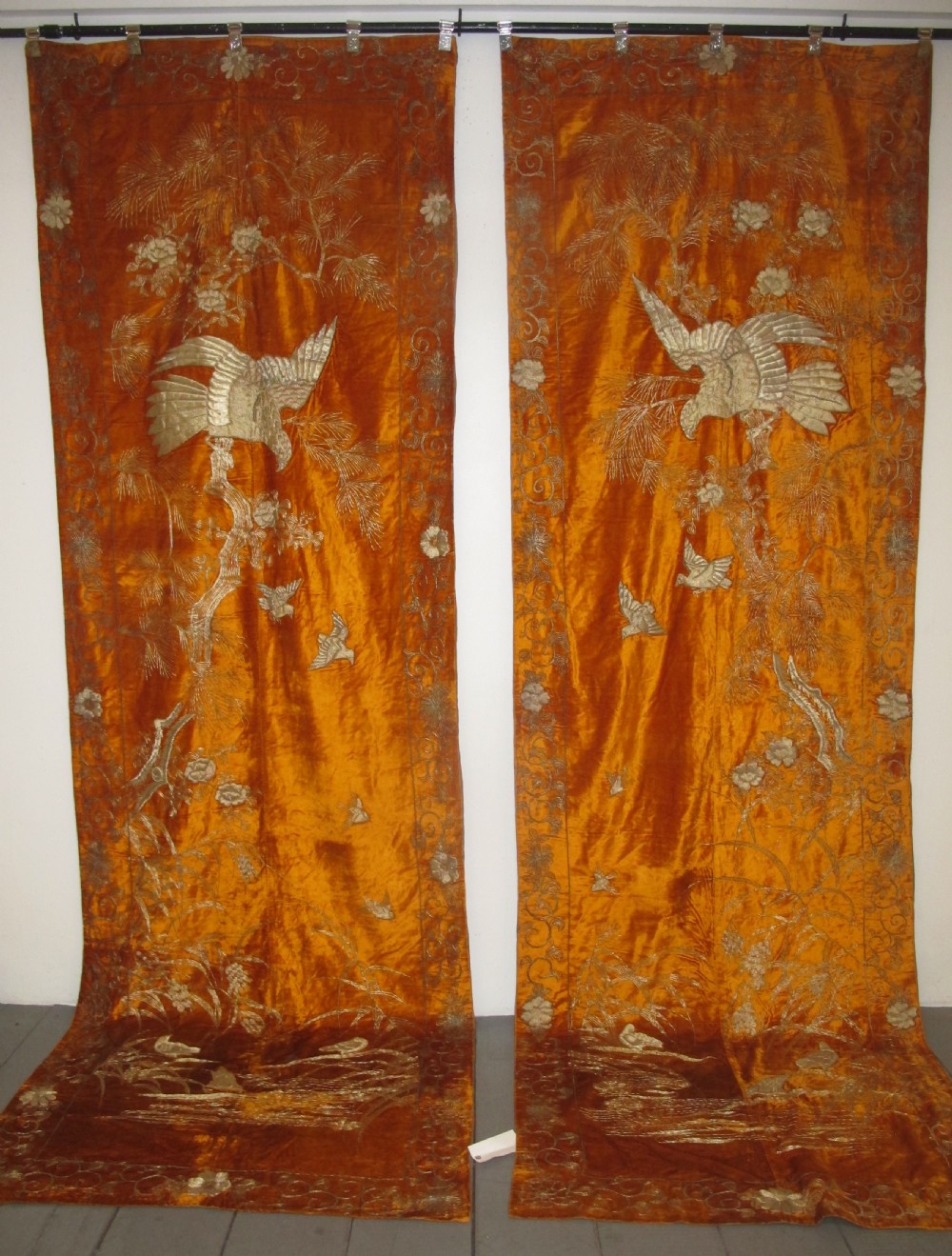 A Pair of Japanese Velvet Hangings, Circa 1920, 3.50m x 1.15m each