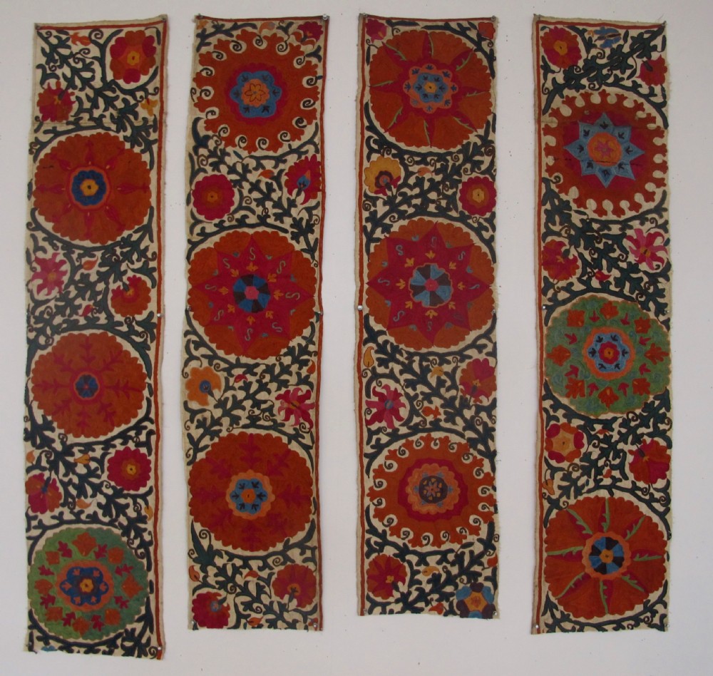 A Group of Four Suzani Border Fragments, Uzbekistan, Circa 1850