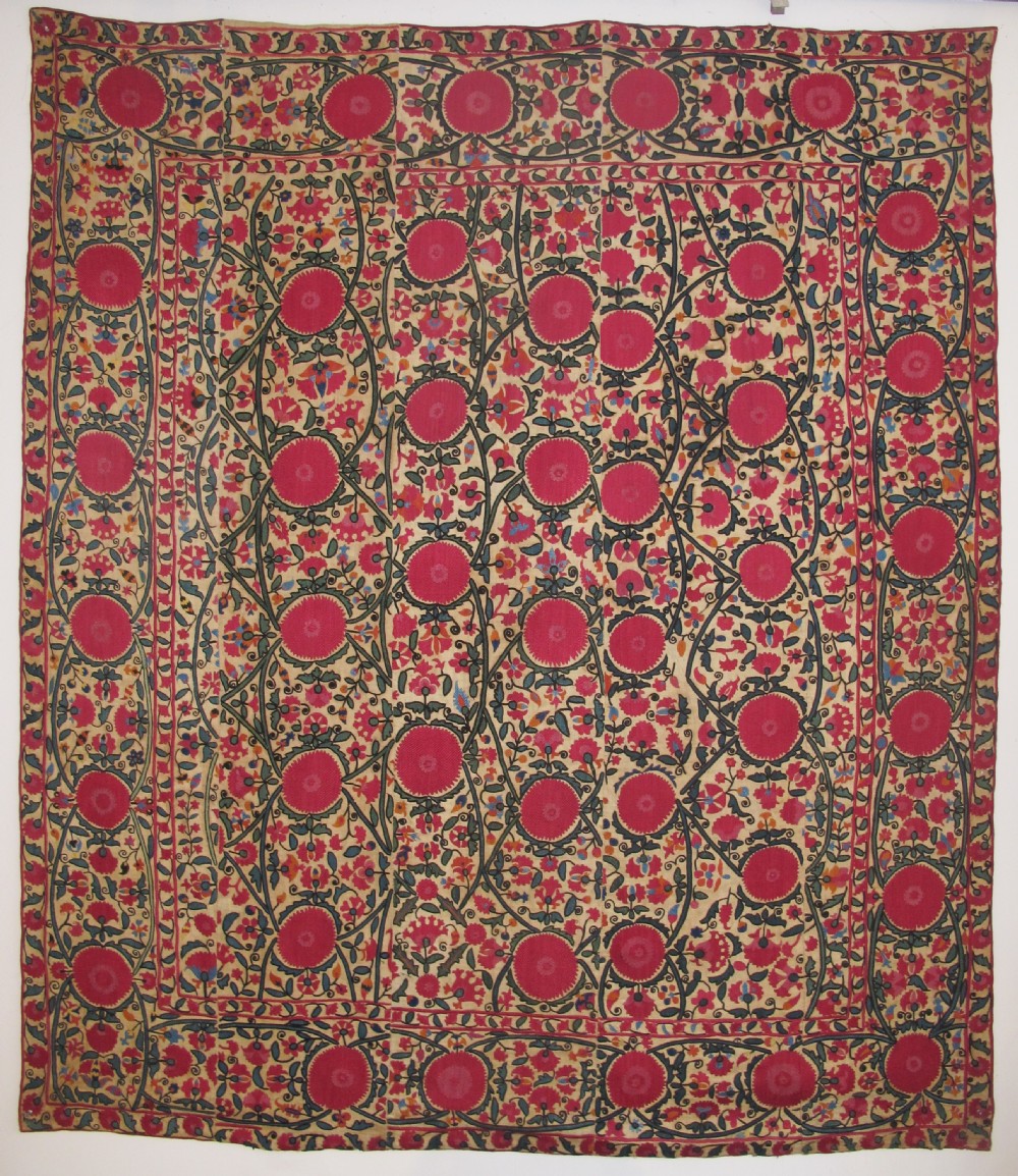 19th Century Silk Embroidered Suzani, 2.20m x 1.90m