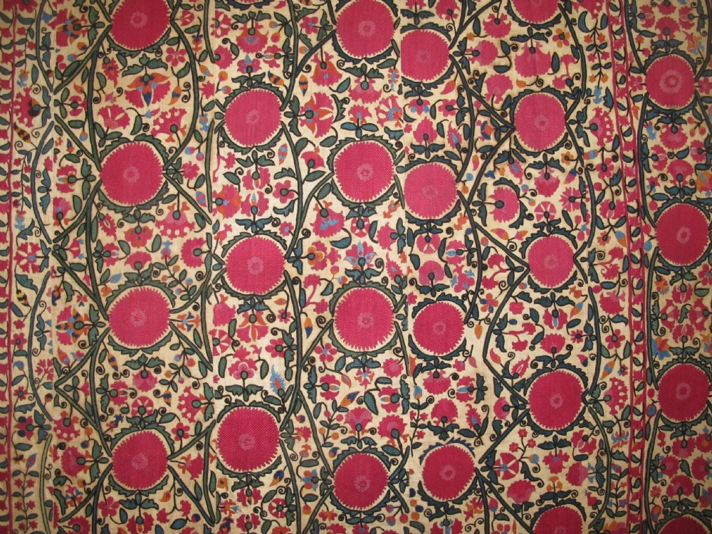19th Century Silk Embroidered Suzani, 2.20m x 1.90m View II