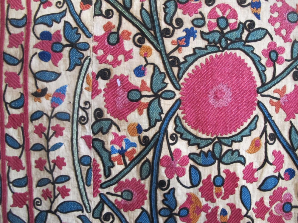 19th Century Silk Embroidered Suzani, 2.20m x 1.90m View IV