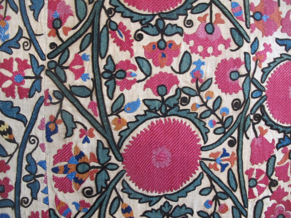 19th Century Silk Embroidered Suzani, 2.20m x 1.90m View V