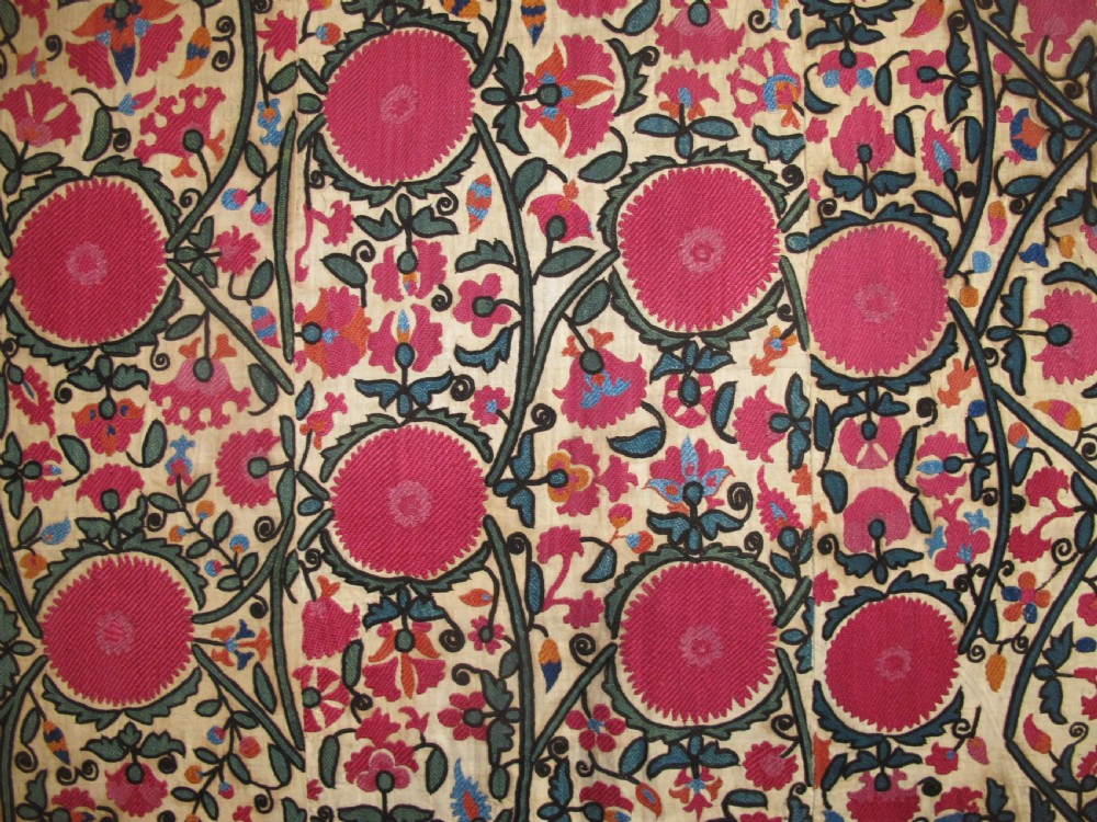 19th Century Silk Embroidered Suzani, 2.20m x 1.90m View VI