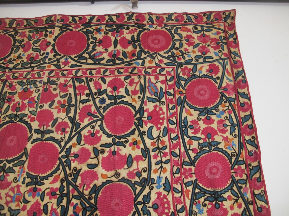 19th Century Silk Embroidered Suzani, 2.20m x 1.90m View VII