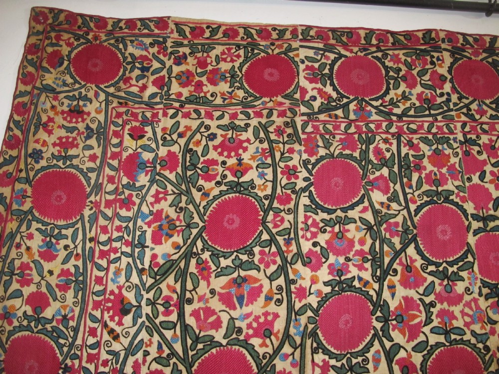 19th Century Silk Embroidered Suzani, 2.20m x 1.90m View VIII