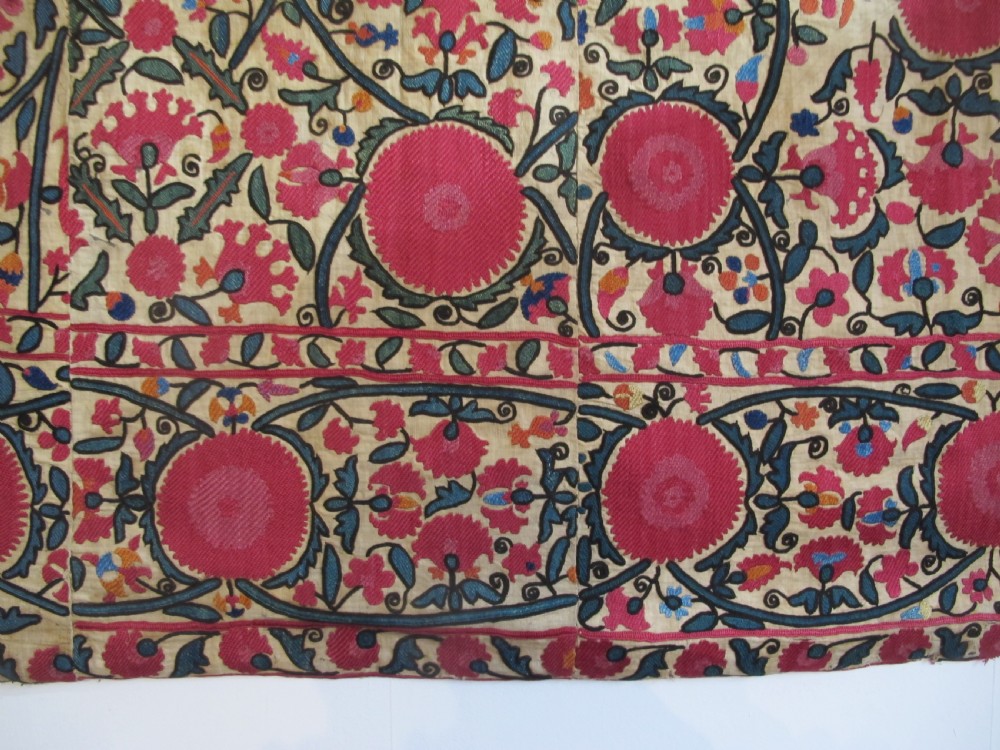 19th Century Silk Embroidered Suzani, 2.20m x 1.90m View IX