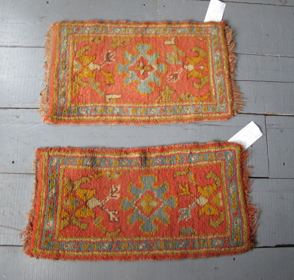Pair of Cute Oushak Mats, Turkey, Circa 1890