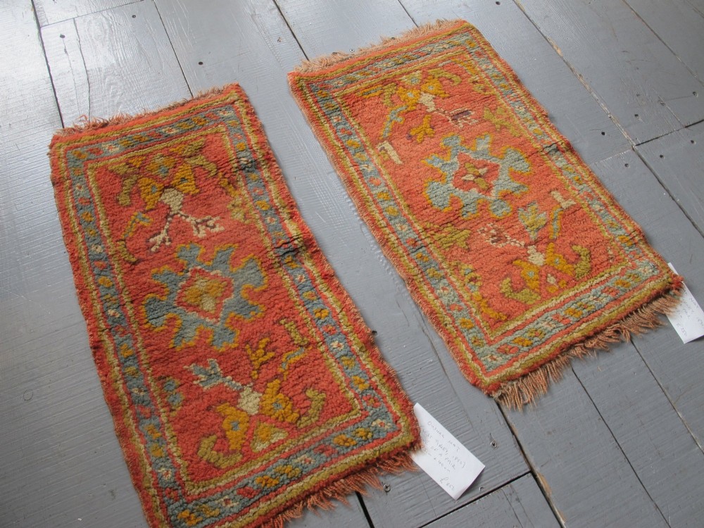Pair of Cute Oushak Mats, Turkey, Circa 1890 View III