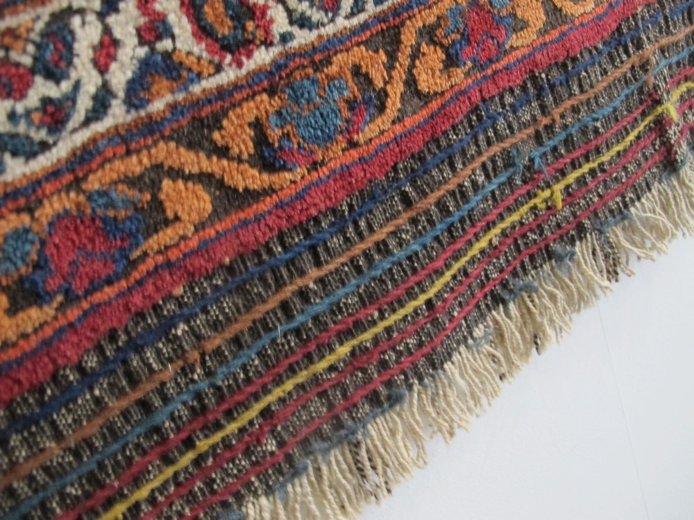 An antique hand-knotted Persian Afshar wool rug featuring repeating boteh motifs on a light blue field with multi-band patterned borders. View XI