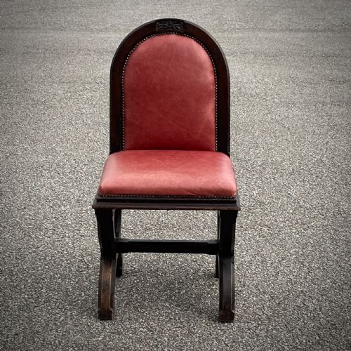 fig 1. Attractive Antique Gothic Style Leather Chair With X Frame Legs
