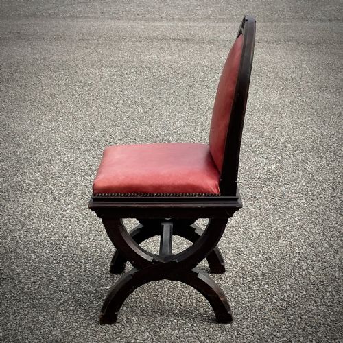 fig 2. Attractive Antique Gothic Style Leather Chair With X Frame Legs