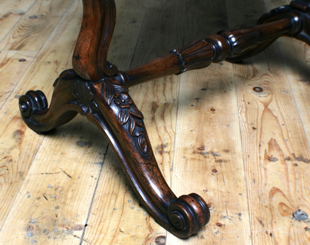 A Victorian rosewood fire screen with a carved top cresting framing a central floral needlepoint tapestry panel. View IX