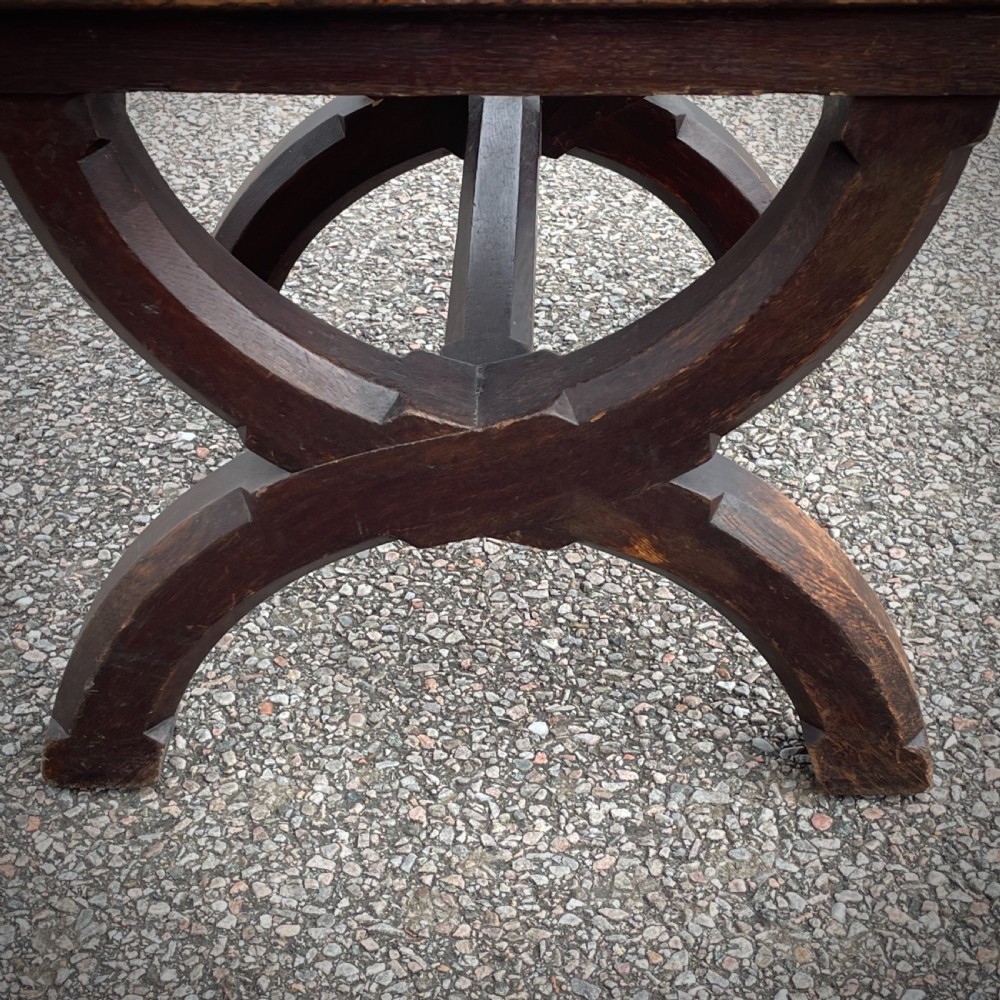 Attractive Antique Gothic Style Leather Chair With X Frame Legs View VI