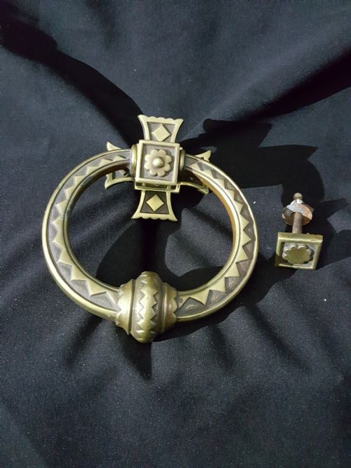 BRASS VICTORIAN GOTHIC DOOR DOOR KNOCKER DOOR KNOB SET - ADDITIONAL PHOTO 2