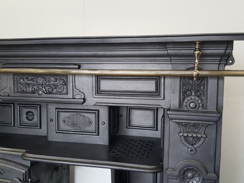 CAST IRON VICTORIAN COOKING RANGE COMPLETE WITH BRASS POTS HANGING RAIL - ADDITIONAL PHOTO 1