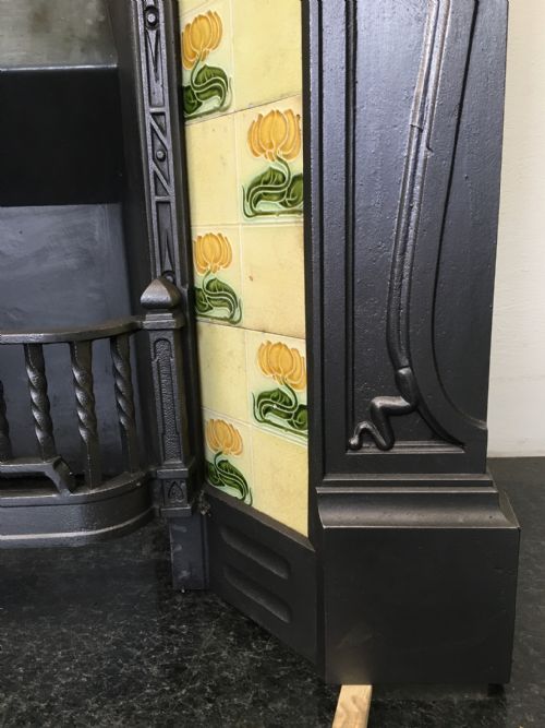 ART NOUVEAU TILED CAST IRON FIREPLACE INSERT - ADDITIONAL PHOTO 6
