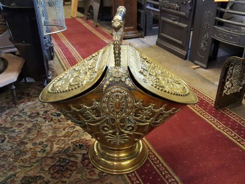 victorian brass ornate coal scuttle bucket - CATEGORY: ANTIQUE FIREPLACES - DATED VICTORIAN
