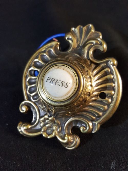 victorian brass porcelain press door bell - CATEGORY: ANTIQUE MISCELLANEOUS - DATED VICTORIAN