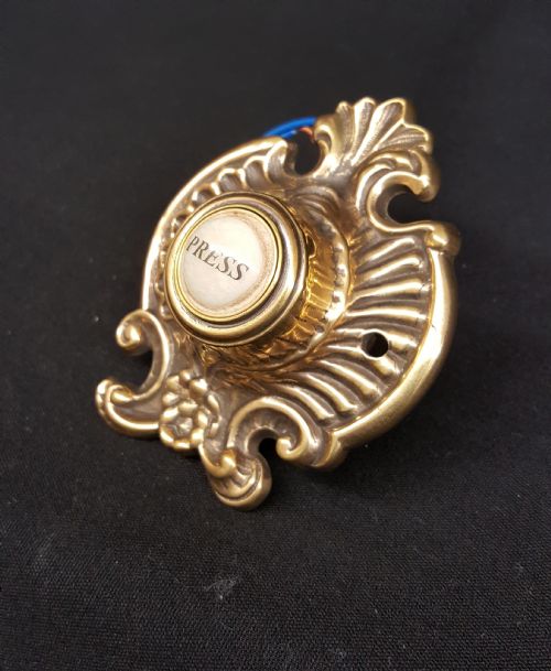 VICTORIAN BRASS PORCELAIN PRESS DOOR BELL - ADDITIONAL PHOTO 1