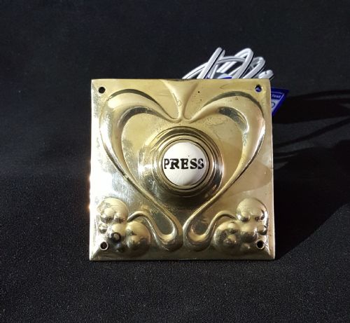 art nouveau brass porcelain press door bell - CATEGORY: ANTIQUE MISCELLANEOUS - DATED 1920