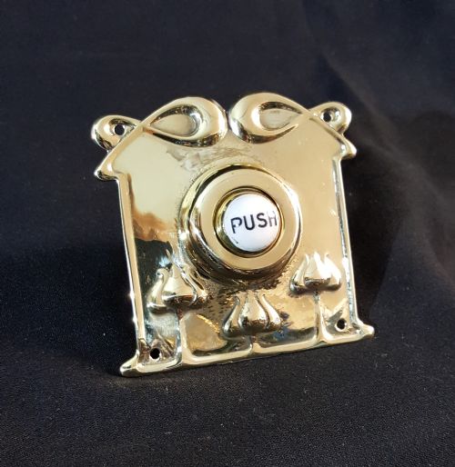 SA037 ART NOUVEAU BRASS PORCELAIN PRESS DOOR BELL - ADDITIONAL PHOTO 1