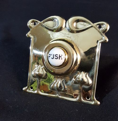 SA037 ART NOUVEAU BRASS PORCELAIN PRESS DOOR BELL - ADDITIONAL PHOTO 4