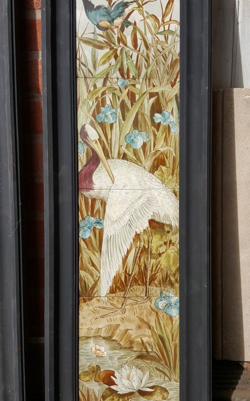 SA075 MINTON HOLLINS CO HAND PAINTED BIRD DESIGN 8 INCH PANEL TILES - ADDITIONAL PHOTO 1
