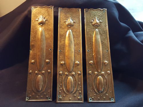BRASS ART NOUVEAU FINGER PLATES SET OF 3 - ADDITIONAL PHOTO 1