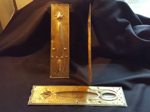 BRASS ART NOUVEAU FINGER PLATES SET OF 3 - ADDITIONAL PHOTO 2