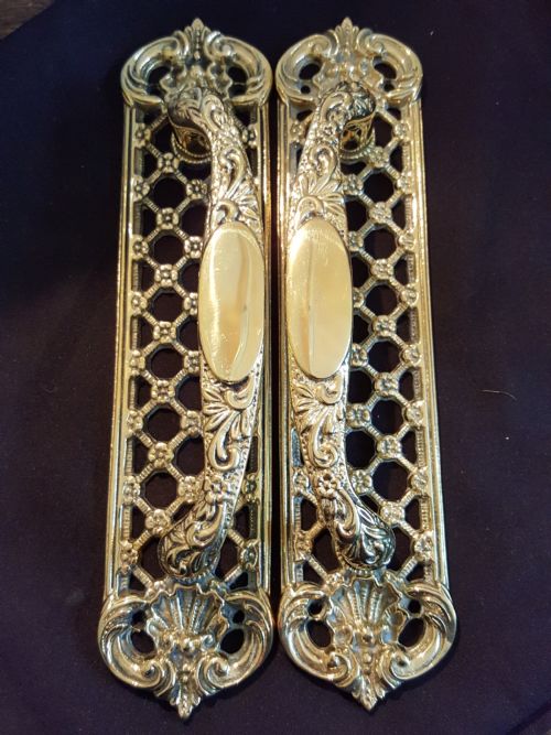pair of brass water gilded regency door pull handles - CATEGORY: ANTIQUE MISCELLANEOUS - DATED REGENCY