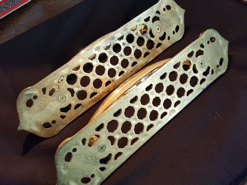 PAIR OF BRASS WATER GILDED REGENCY DOOR PULL HANDLES - ADDITIONAL PHOTO 1