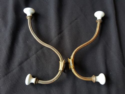 pair of brass victorian hat coat hooks - CATEGORY: ANTIQUE METAL - DATED VICTORIAN