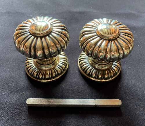 one pair of brass victorian rim lock door knobs - CATEGORY: ANTIQUE MISCELLANEOUS - DATED VICTORIAN