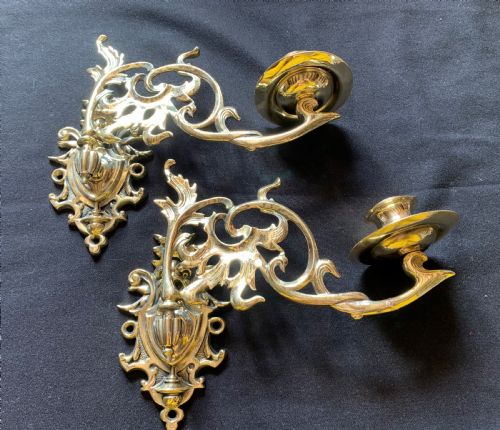 one pair of brass victorian candle sconces - CATEGORY: ANTIQUE LIGHTING - DATED VICTORIAN