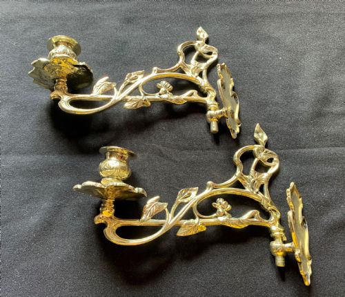 one pair of brass victorian candle sconces - CATEGORY: ANTIQUE LIGHTING - DATED VICTORIAN