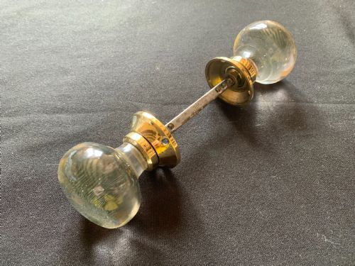 one pair of brass glass regency door knobs - CATEGORY: ANTIQUE MISCELLANEOUS - DATED REGENCY