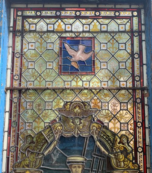 SET OF THREE WW1 MEMORIAL STAINED GLASS WINDOWS SAILOR SOLDIER JOAN OF ARC - ADDITIONAL PHOTO 2