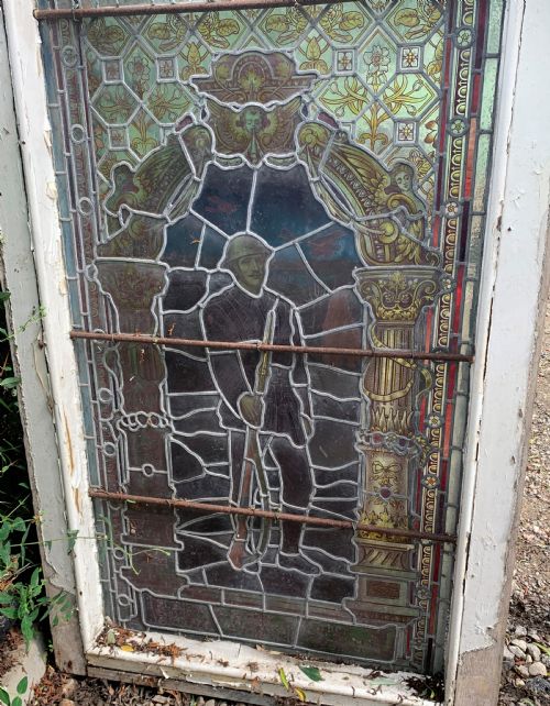 SET OF THREE WW1 MEMORIAL STAINED GLASS WINDOWS SAILOR SOLDIER JOAN OF ARC - ADDITIONAL PHOTO 5