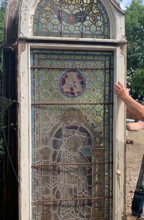 SET OF THREE WW1 MEMORIAL STAINED GLASS WINDOWS SAILOR SOLDIER JOAN OF ARC - ADDITIONAL PHOTO 8