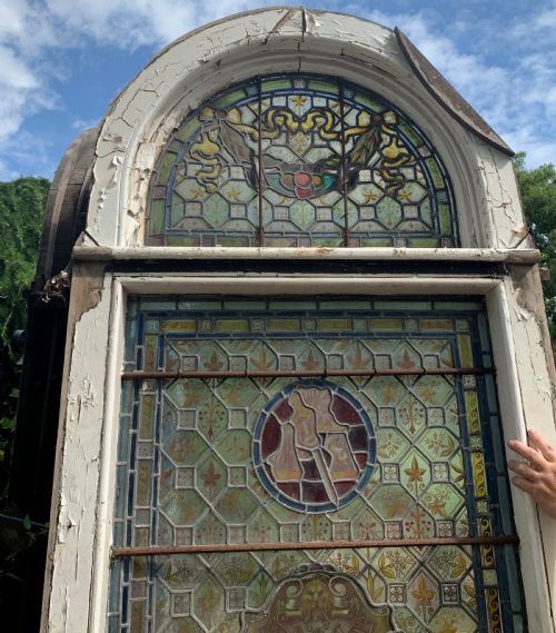 SET OF THREE WW1 MEMORIAL STAINED GLASS WINDOWS SAILOR SOLDIER JOAN OF ARC - ADDITIONAL PHOTO 10