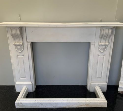 sa146 corbels victorian white statuary carved marble surround - CATEGORY: ANTIQUE FIREPLACES - DATED VICTORIAN
