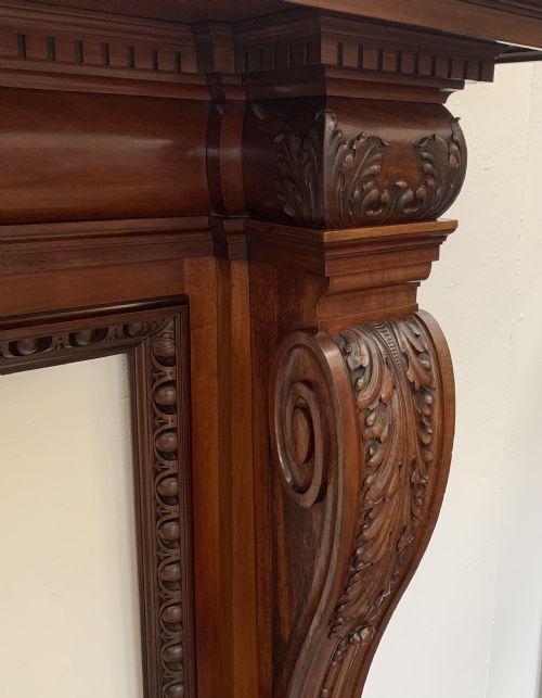 SA006 LARGE VICTORIAN HANDCARVED MAHOGANY DETAILED CHIMNEY PIECE FIREPLACE SURROUND - ADDITIONAL PHOTO 4