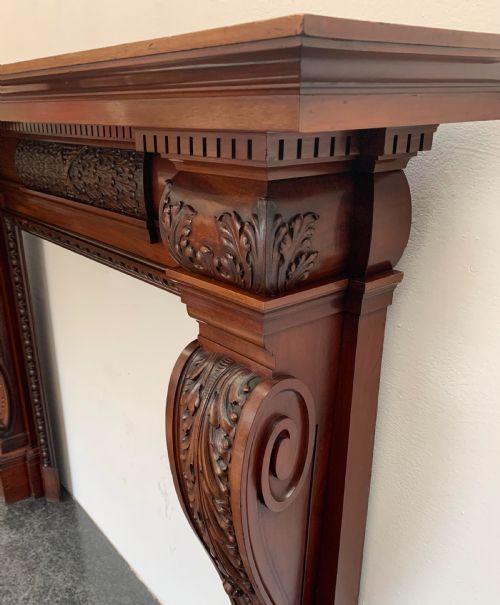 SA006 LARGE VICTORIAN HANDCARVED MAHOGANY DETAILED CHIMNEY PIECE FIREPLACE SURROUND - ADDITIONAL PHOTO 5