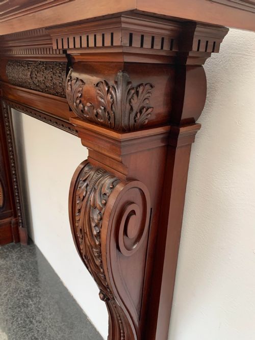 SA006 LARGE VICTORIAN HANDCARVED MAHOGANY DETAILED CHIMNEY PIECE FIREPLACE SURROUND - ADDITIONAL PHOTO 6