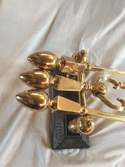 SA012 ARTS CRAFTS BRASS FIREPLACE ACCESSORY COMPANION SET - ADDITIONAL PHOTO 2