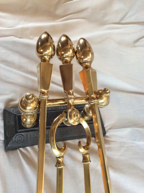 SA012 ARTS CRAFTS BRASS FIREPLACE ACCESSORY COMPANION SET - ADDITIONAL PHOTO 3