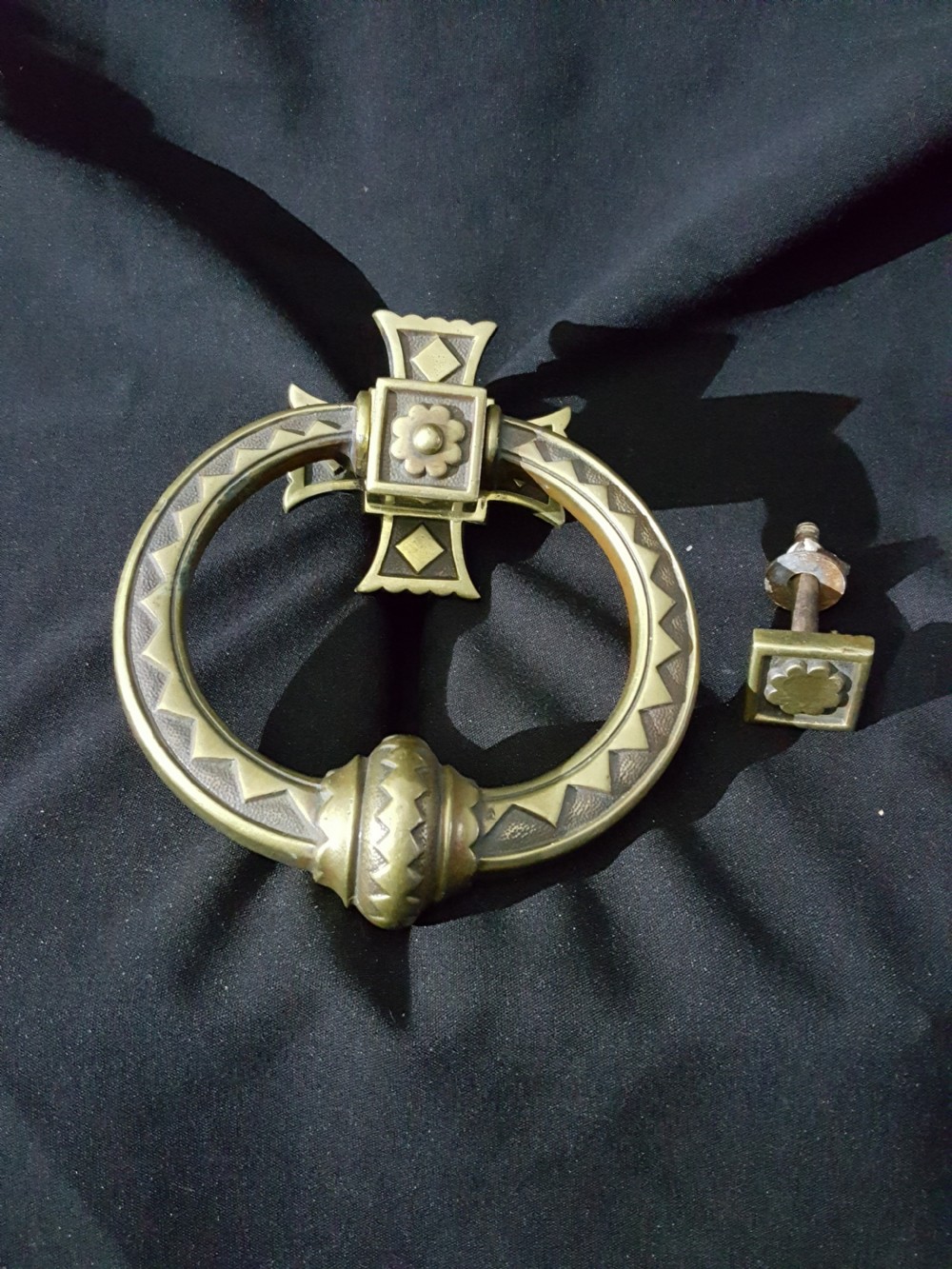 Brass Victorian (Gothic) Door Door Knocker & Door Knob Set. View III