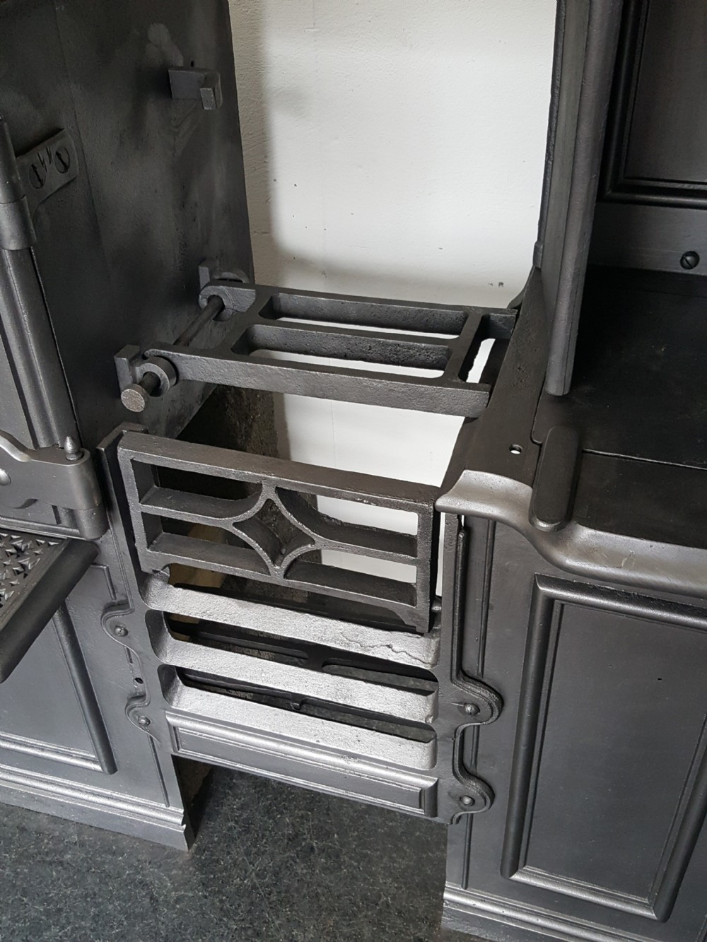 Cast Iron Victorian Cooking Range complete with Brass Pots Hanging Rail. View VII