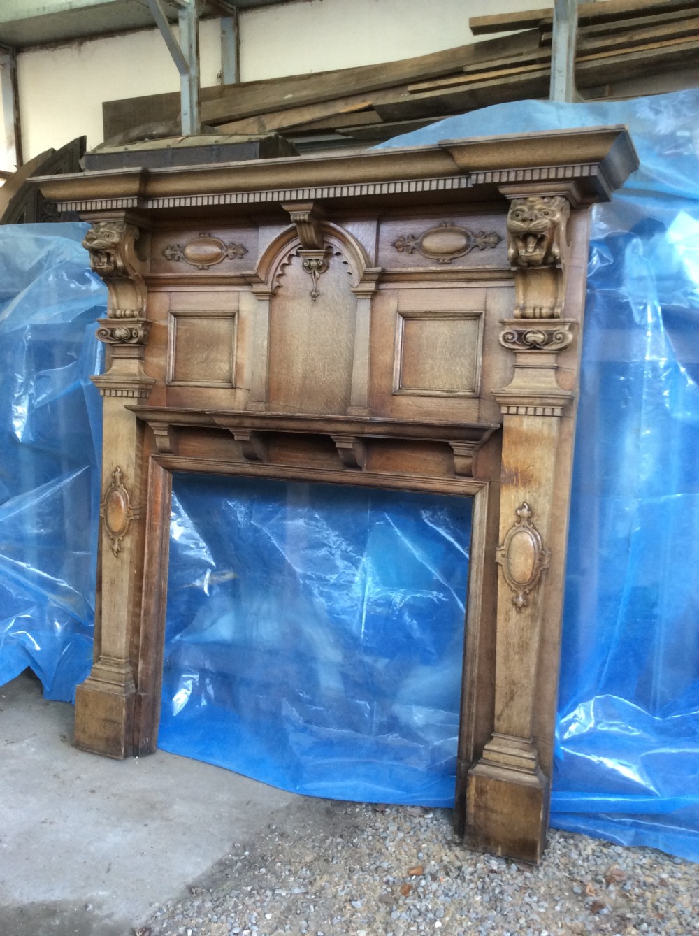 Victorian Solid Oak Fireplace Over mantel  View III