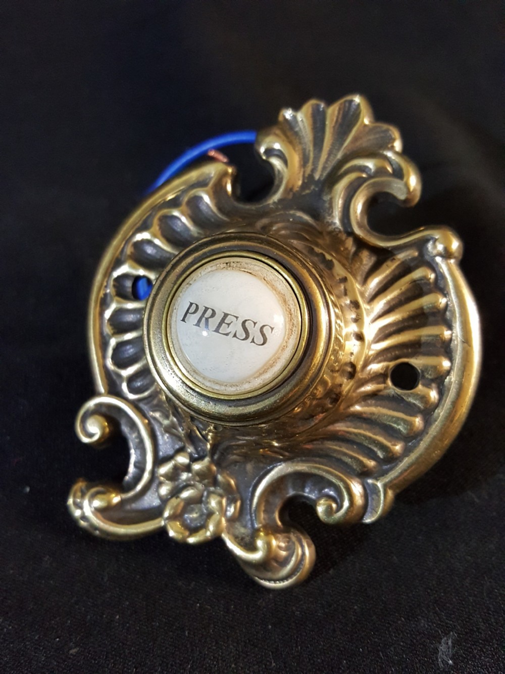 Victorian Brass Porcelain Press Door Bell. 
